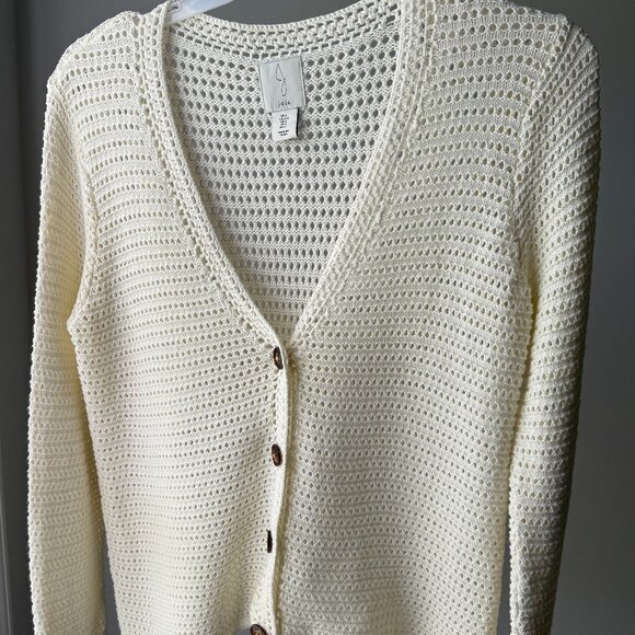 JOIE Cream 100% Cotton Crochet Button-Up Sweater SIZE L - Picture 1 of 8
